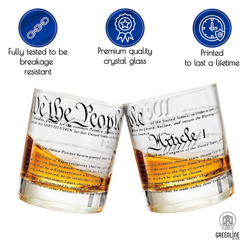 Greenline Goods Whiskey Glasses â€“ United States Constitution We The People (Set of 2) - 10 oz Tumblers - American US Patriotic Gift Set - Old Fashioned Cocktail Glasses - Image 3